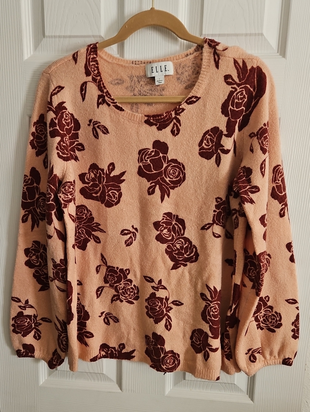 ELLE Peach Floral Knit Sweater